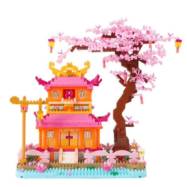 Geniteen Architecture Flower Building Block Set, Tree House Micro Building Blocks 1810 PCS Creative Cherry Blossom Mini Bricks