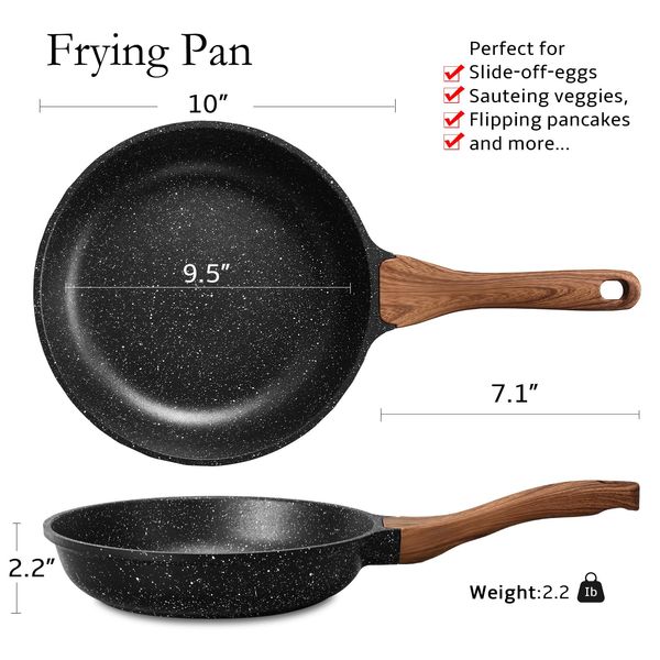 ESLITE LIFE 9.5 Inch Nonstick Skillet Frying Pan Egg Omelette Pan, Healthy Granite Coating Cookware Compatible with All Stovetops (Gas, Electric & Induction), PFOA Free