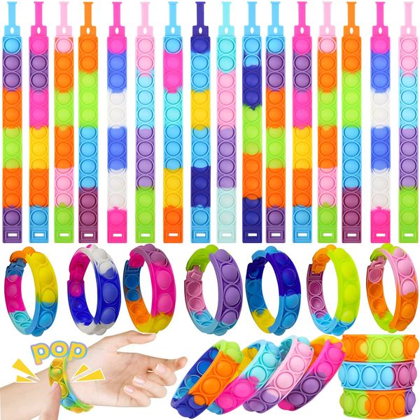 TOMOIN 30 Pcs Pop Fidget Bracelet, Wearable Push Pop Bubble Sensory Toy Stress Relief Silicone WristbandFidget Toy ,for Kids, Adults and ADHD Autism Anxiety Pop Colorful Wristband