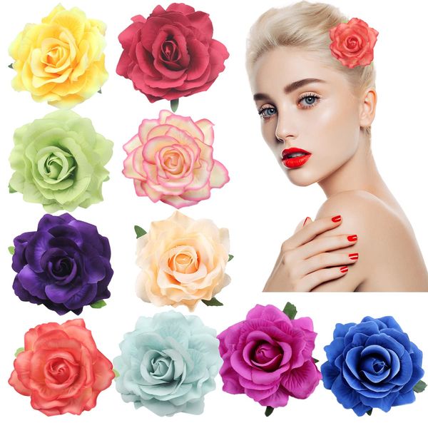 10 Pcs Flower Hair Pins Wedding Rose Hair Pins Hawaiian Flower Pins Wedding Party Decoration Supplies Bridal Headpieces Flower Pins for Women