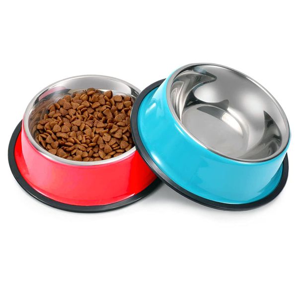 SUOXU Dog Bowls,Pieces Stainless Stee Cat Bowls for Kittensl,Non-Slip Cat Feeding Bowls,Multifunctional Dog Cat Food Bowl, Small Pet Color Food Bowls And Water Bowls,Pack of 2