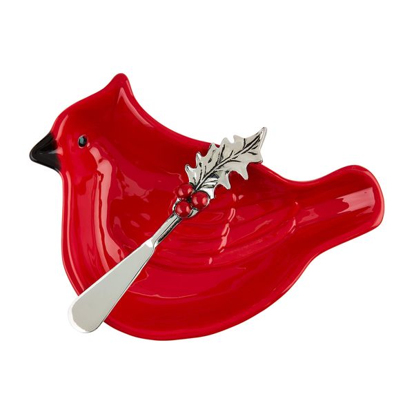 Mud Pie Cardinal Tidbit, dish 5 1/2" x 6 1/2" | spreader 5 1/2", RED