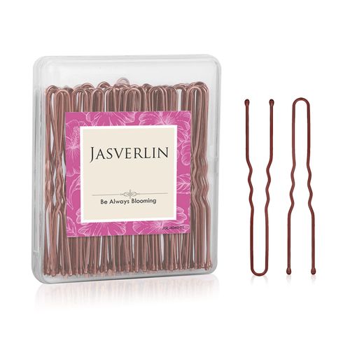 JASVERLIN U-Shaped Bobby Pins Hair Brown, Bun Hair Pins for Women Styling Long Large Metal Updo Ballet Dance Accessories 2.4 Inches