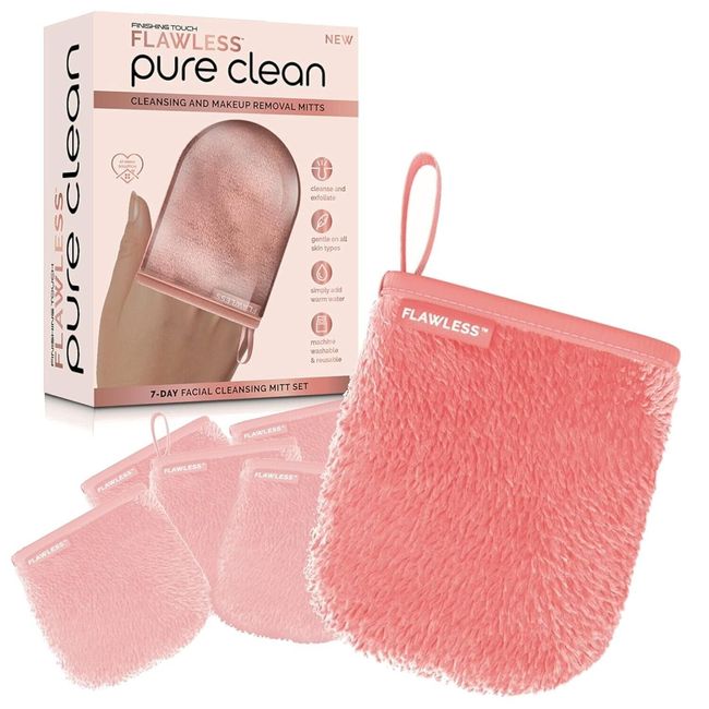 Finishing Touch Flawless Facial Mitt Pure Clean 7-Day Makeup Remover Set - Pink