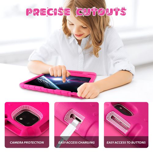 BILLISGOVA for iPad Pro 13 inch Case 2024, Shockproof Kids iPad 13 Pro Case, Protective Cover for iPad Pro 13 M4 with Pencil Holder, Anti-Slip Handle Stand, Rose Red