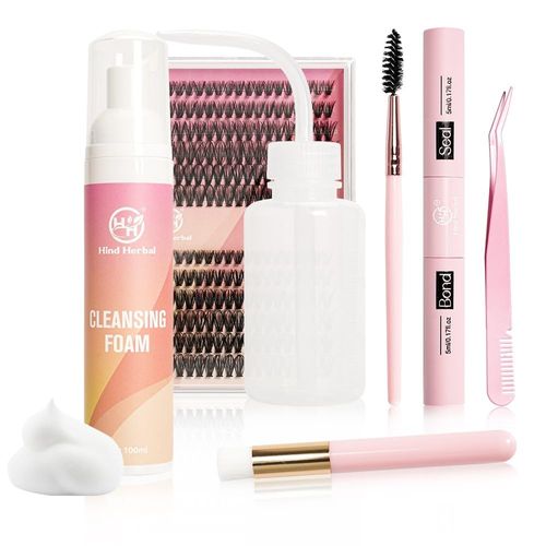 Hind Herbal Eyelash Extensions 30D/40D + Lash Shampoo 100ml for Lash Extensions with Rinse Bottle, Lash Bond and Seal, Lash Tweezers, Soft Cleaning Brush & Spiral Brush