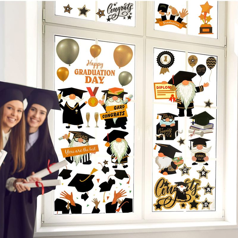 Mauts 8 Sheets 62pcs Graduation Gnomes Window Cling Stickers,Graduation ...
