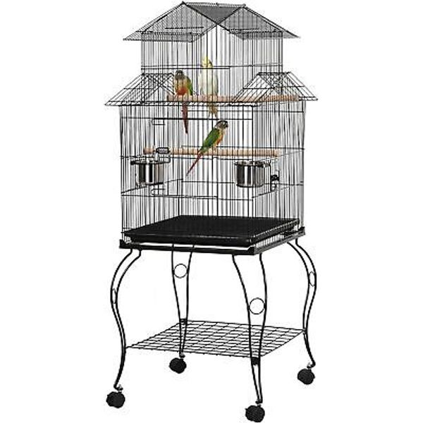 Budgie Cage 55-in Rolling Standing Triple Roof Medium Parrot Cage Pet Bird Cage