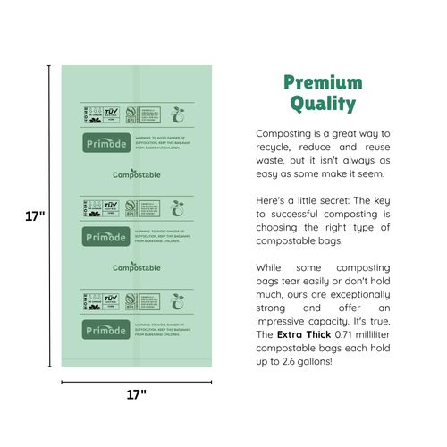Compost Bags, Compostable Trash Bags 3 Gallon Compostable Bags 100 Count Small Compost Bags for Countertop bin Extra Thick 0.71 Mil. ASTM D6400 Certified By BPI and TÜV AUSTRIA