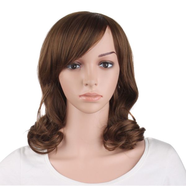 MapofBeauty 16 Inch/40 cm Short Side Bangs Medium Curly Wig (Brown)