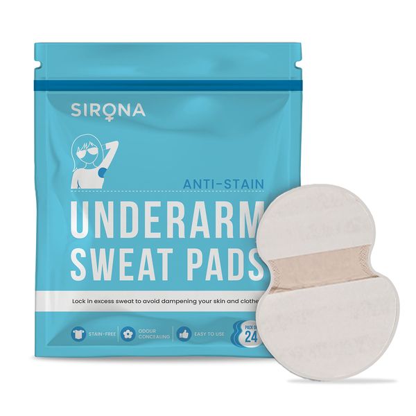 Sirona Disposable Underarm Sweat Pads - 24 Pads, Antiperspirant Absorbent Odour Blocker Pads Armpit Dress Shields, Fights Hyperhidrosis