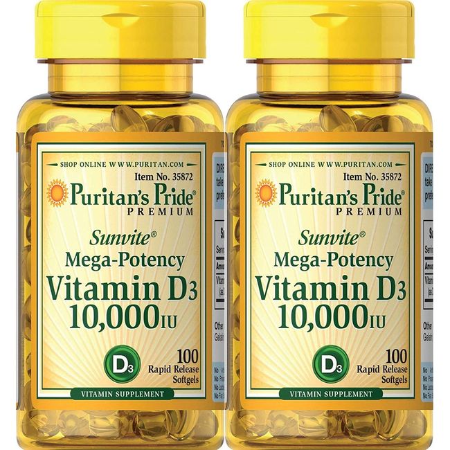 Puritans Pride Vitamin D3 10,000 IU, 100 Count (2 Pack)