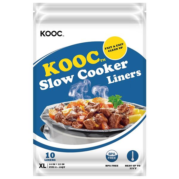 [NEW] KOOC Disposable Slow Cooker Liners and Cooking Bags, Extra Large Size Fits 6QT - 10QT Pot, 14"x 22", 1 Pack (10 Counts), Fresh Locking Seal Design, Suitable for Oval & Round Pot, BPA Free