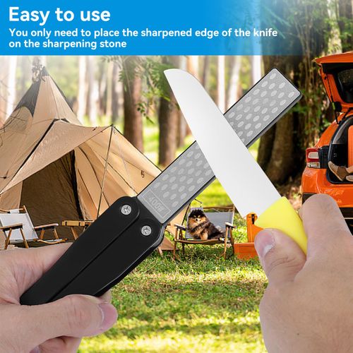 Knife Sharpener,400/600 Grit Diamond Knife Sharpener,Dual Grit Diamond Sharpener Sharpening Stones for Garden Tools Pocket Diamond Whetstone Knife Sharpeners for Camping Kitchen Garden