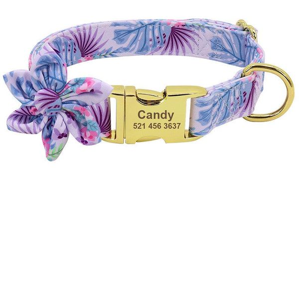 Customizable Floral Print Pet Collar With Engraved Id Tag - Personalized Dog And Cat Accessories - C / S