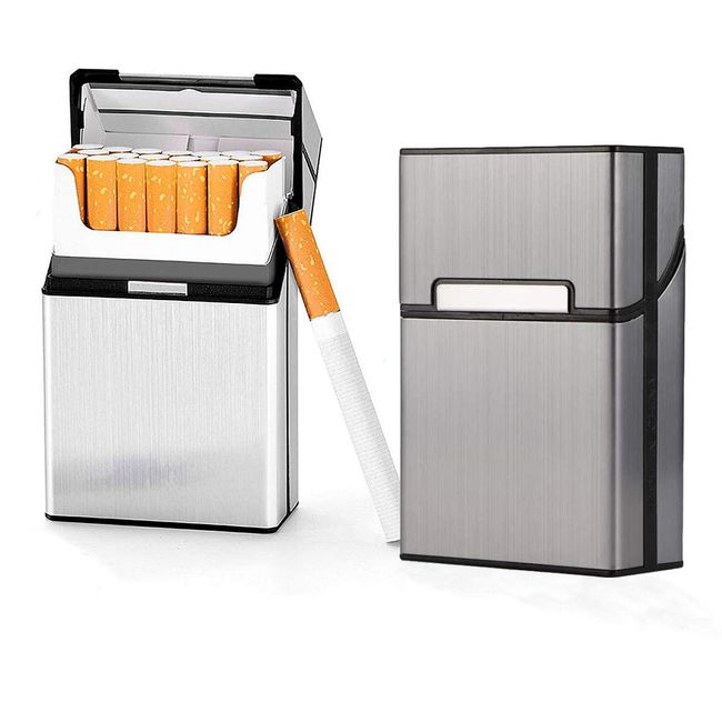 Cigarette Case Brushed Metal Cigarette Case with Magnetic Switch Flip Closure,20 Capacity (2 Pack)