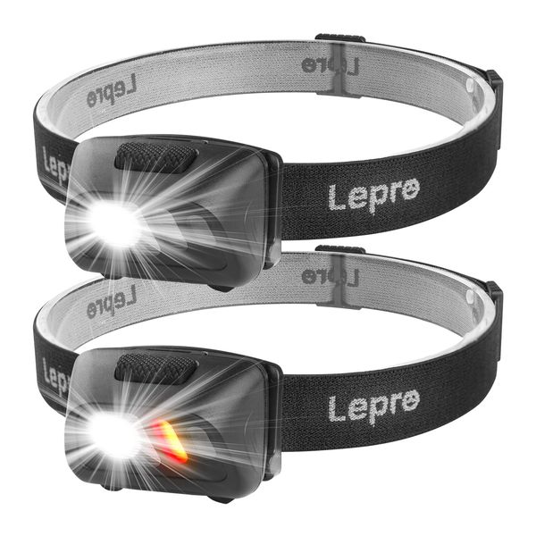 Lepro Head Torch Battery Powered, Lightweight LED Headlamp with 6 Lighting Modes, Waterproof, Super Bright Headlight for Cycling Running Camping for Kids Adults