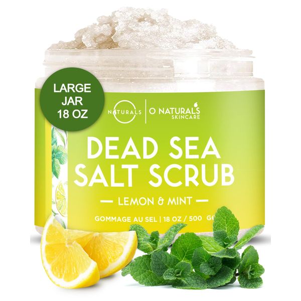 O Naturals Ultra Cleansing Body Scrub - Organic Lemon & Mint Dead Sea Salt Scrub - Skin Exfoliating Body Scrub Exfoliator & Foot Scrub, Body Exfoliator & Exfoliating Face Scrub Fights Acne & Dead Skin