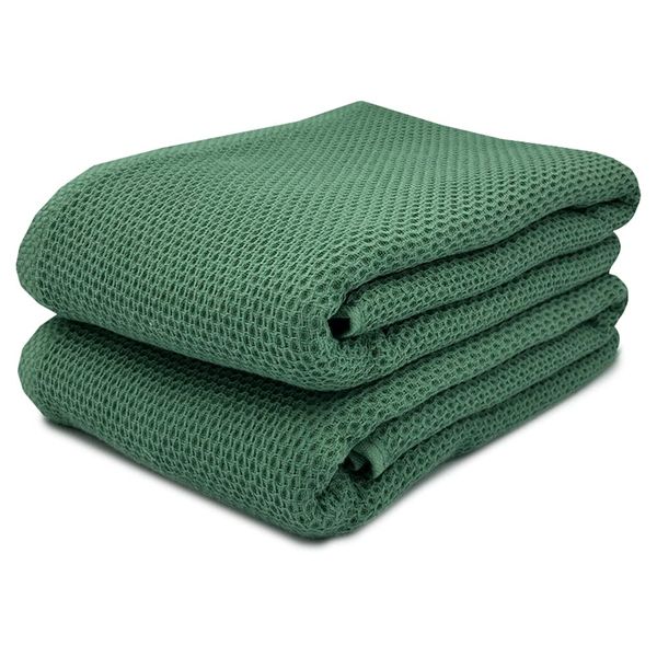 ORIGINLIFE Bath Towels, Green, Set of 2, Waffle, Hotel Type, 100% Cotton