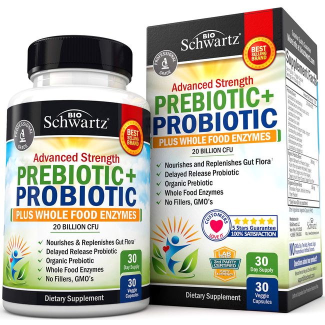 Prebiotics and Probiotic with Whole Food Enzymes for Adults Women & Men - Probiotics Lactobacillus Acidophilus - Digestive Health Capsules Shelf Stable Supplement - Non-GMO Gluten & Dairy Free - 30ct