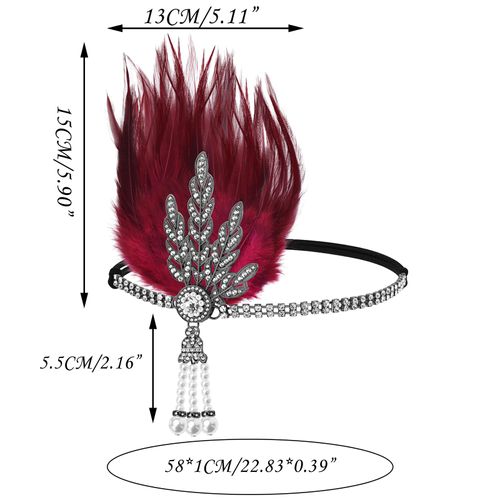 VENOFEN 1920s Feather Flapper Headband Vintage Style Headpiece Gatsby Party Headband Red Feather Headpiece Roaring 20s Headband for Women (Red)