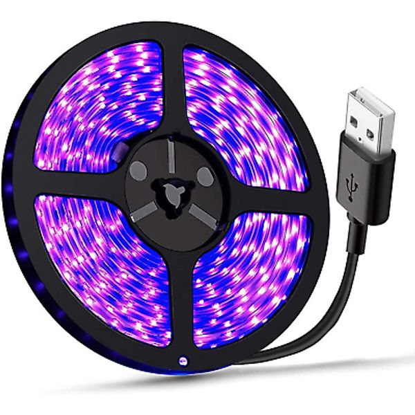 USB UV Black Light Strip DC5V 390Nm-400Nm 6.56FT/2M SMD 3528 120Leds IP65 Water