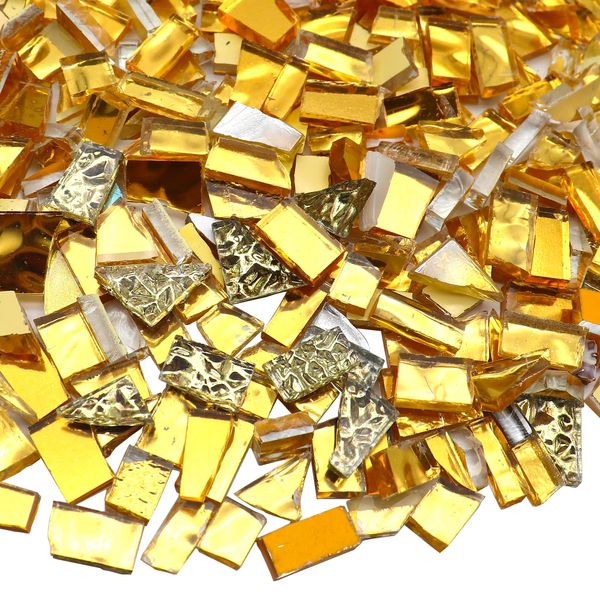 LITMIND Gold Mixed Irregular Glass Mosaic Tiles for Art Crafts, 9oz Value Pack Mosaic Making Supplies, Glass Mosaic Kits for Adults