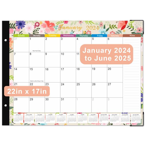 Desk Calendar 2024-2025 Large 22x17, 18 Months Runs From January 2024 to June 2025, Desktop Calendar, Large Desk Calendar 2024-2025 with Corner Protectors for Planning and Organizing Office or Home (Colourful)