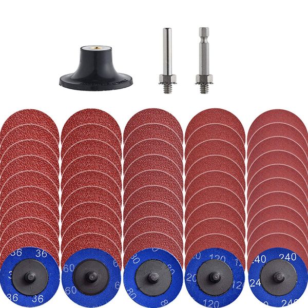 NYXCL 50Pcs Mixup Roll Lock Quick Change Discs Set, 2 inch A/O Sanding Discs with 1/4" Holder, for Die Grinder Surface Prep Strip Grind Polish Finish Burr Rust Paint Removal，Surface Conditioning Discs