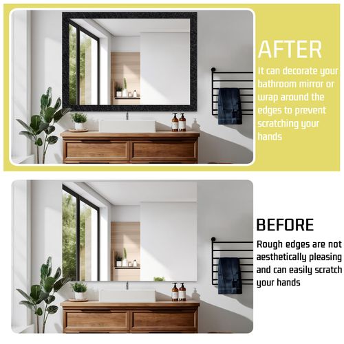 Avinyl 10M Black Mirror Border Peel and Stick Wallpaper, Self Adhesive Waterproof Wallpaper Mirror Frame Tape for Bathroom Decor, Silk Peel and Stick Trim Removable Kitchen Wall Decor 1.96" x 393"