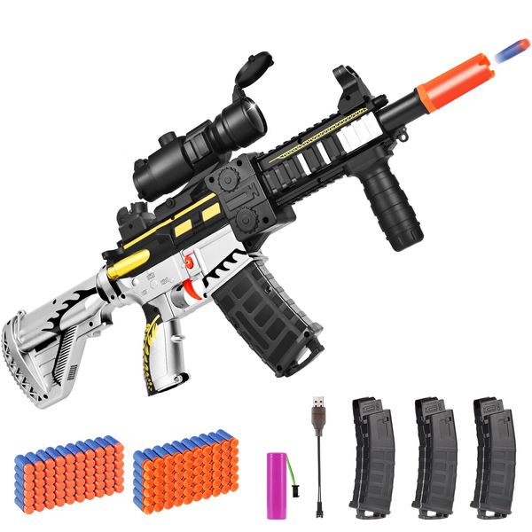 Electric Toy Gun for Nerf Guns Darts - Realistic Sniper Rifle Foam Blaster with Scope 120 Soft Bullets 3 Magazines for Boy Ages 8-12 Years Old Indoor Outdoor Toy Present for Adult Kid Holiday Birthday