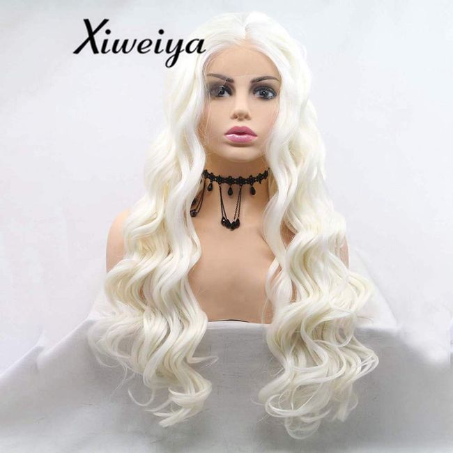  Xiweiya long blonde synthetic lace front wigs wavy