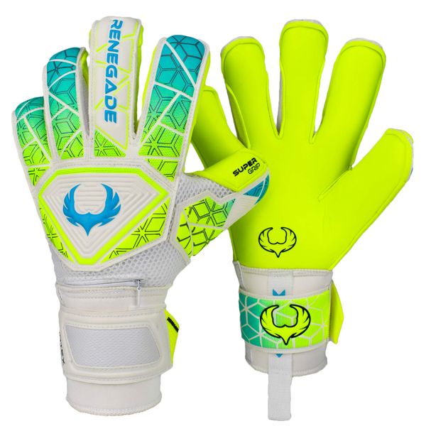 Renegade GK Vortex Wraith Goalie Gloves | 3.5+3mm Hyper Grip & 4mm Duratek | Neon Yellow & Blue Soccer Goalkeeper Gloves (Size 6, Youth, Kids, Roll Hybrid Cut, Level 3)