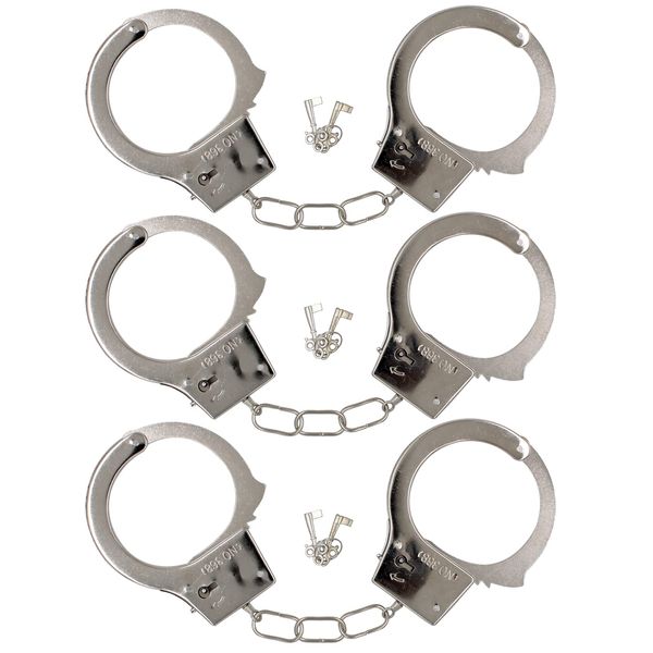 HAZOULEN 3 Pack Kids Play Toy Metal Handcuffs with Key for Swat Police Role Play Kids Party Supplies