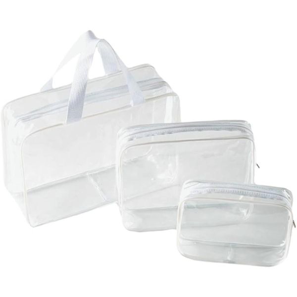 Vinyl pouch, transparent pouch, clear bag, travel pouch, waterproof, 3-piece set (white)