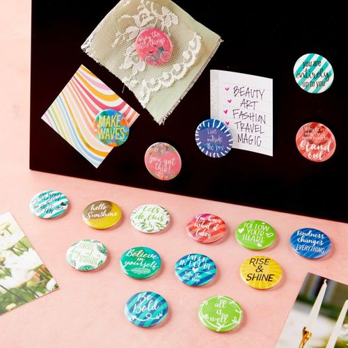 18 Pack Colorful Inspirational Magnets for School, Work, Refrigerator, Whiteboard - Cute Locker Accessories for Girls with Assorted Motivational Designs and Quotes (1.25 in, 0.2 Thick)