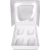 FALGUN 10 x Premium White 4 Hole Cavity Cupcake Boxes with Window and Inserts - (Rounded Inserts)