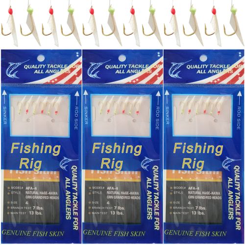 Fishing Rigs Saltwater Lures Bait Rigs,12 Packs Luminous Fishing Bait Rigs Real Fish Skin Sea Rigs with Hooks Swivels Glow in The Dark Size 4 6 8