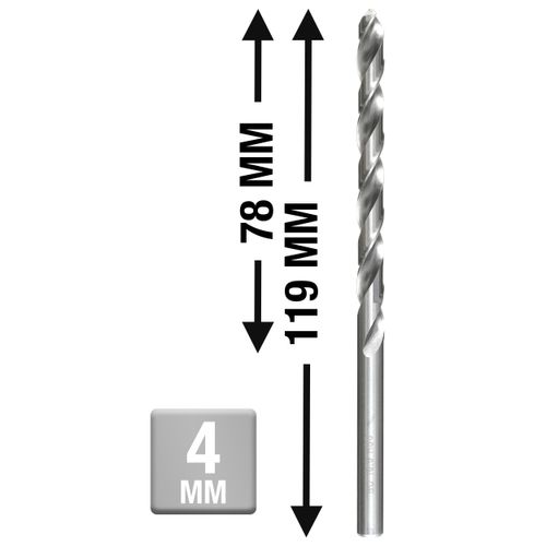 kwb HSS Metal Drill Bit Ø 4mm, Extra Long, Right-Cutting, Pointed Edge, Drill Machine Accessory
