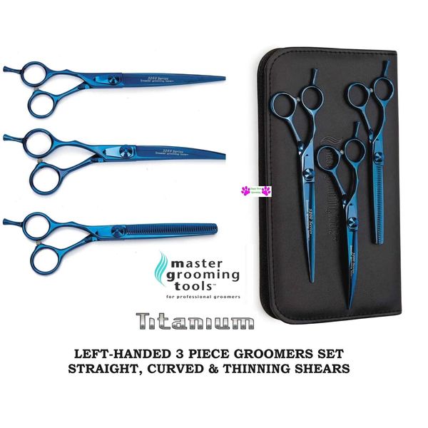 Master Grooming Tools LEFTY TITANIUM THINNING,STRAIGHT&CURVED SHEAR SCISSOR KIT