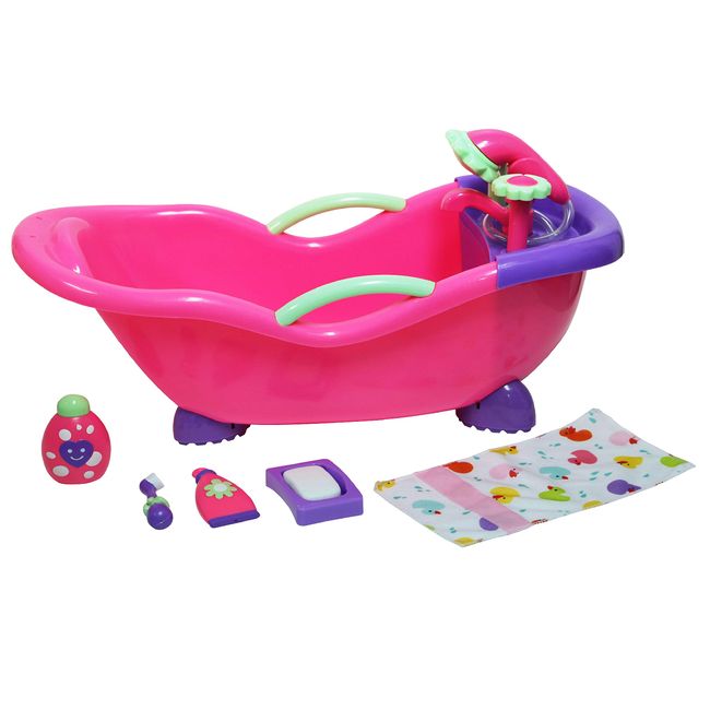JC Toys - for Keeps Playtime! | Baby Doll Real Working Bath Set | Fits Dolls up to 16" | Shower and Faucet Really Work | Play Accessories | Ages 2+ , Pink