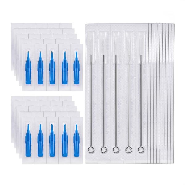 ATOMUS 50 Pcs Sterilized Tattoo Needles 3rl Round Liner Needles with 50 Pcs 3rt Tattoo Needle Tips Disposable Tattoo Nozzle Needle Set