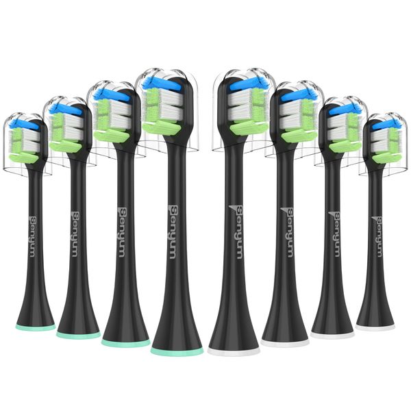 Senyum Electric Toothbrush Replacement Brush, Mini Compact, Philips Sonicare, Diamond Clean, Compatible with Replacement Brushes, Triangular Ends, Soft, High Cleaning Power, Black (Pack of 8)