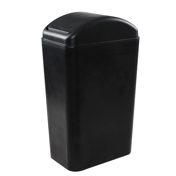 Rinboat Plastic Slim Black Swing Bin Dustbin with Lid, 14 Litre, 1 Pack