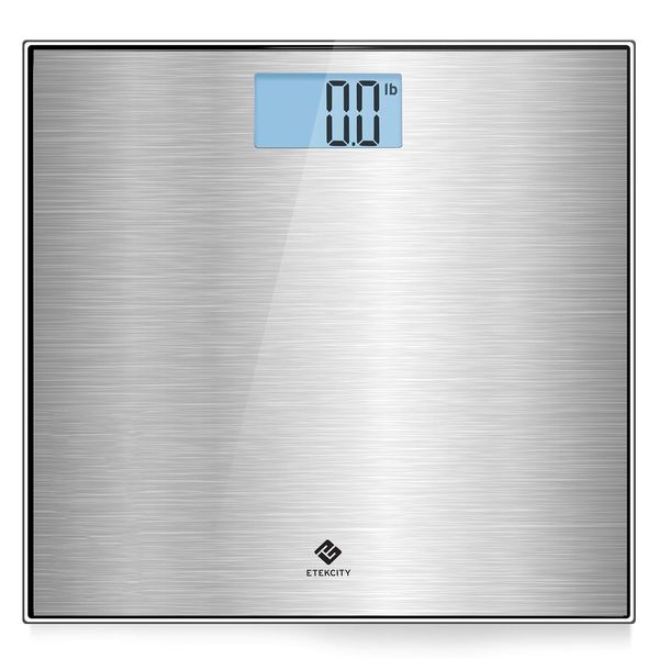 Etekcity Stainless Steel Digital Body Weight Bathroom Scale Step-On Technology Large Blue LCD Backlight Display, 400 Pounds , Grey, 12x12 Inch (Pack of 1)