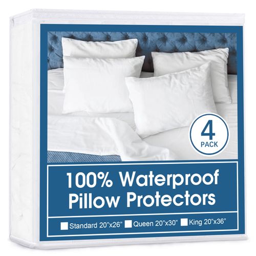 4 Pack Pillow Protectors with Zipper Queen Size Breathable & Noiseless Pillow Protector 100% Waterproof Pillow Cases 20''×30'' White Pillow Covers