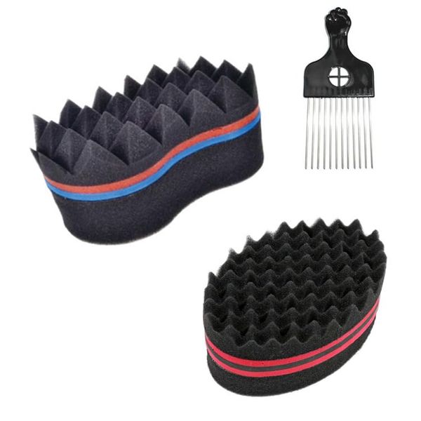 Twist Hair Sponge Set, Twist Hair Sponge Brush Metal Hair Pick Comb Hair Twister Tool for Afro Women Men Black (Type B)