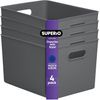 Superio 22L Large Ribbed Storage Bin- Plastic Storage Bin  (4 Pack, Grey)