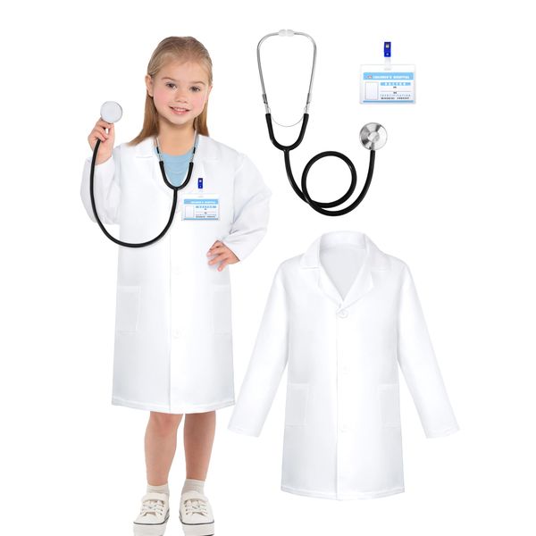 Popsunny Doctor Kit for Toddlers 3 4 5 6, Medical Dress up Costume with Real Stethoscope, Pretend Play Coat Set for Birthday Party Gift