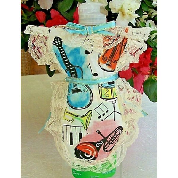 Music Notes Instruments Apron Coverup pancake syrup Catsup Dish Soap Bottle Gift